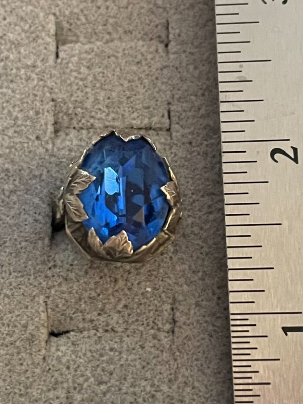Vintage Silver Ring Signed Blue Glass ? Statement Size 7 Retro Cocktail Ring - Picture 2 of 15